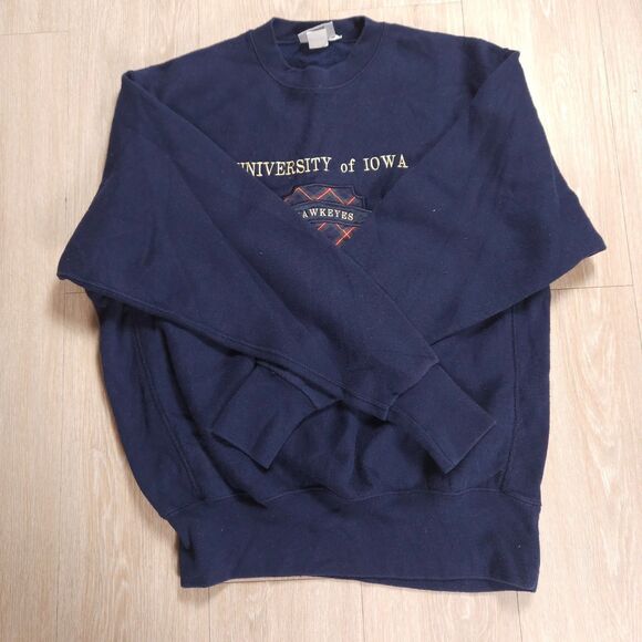 Vintage University Iowa Hawkeyes Sweatshirt Size XL Blue Crewneck Made in USA - Picture 1 of 12